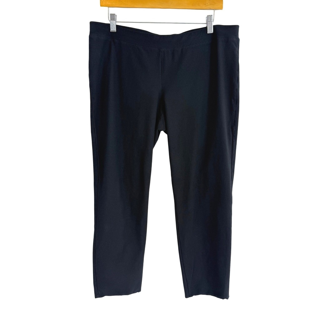 Eileen Fisher Black Knit Straight Leg Pants Pull On Stretch‎ Jersey Minimalist L